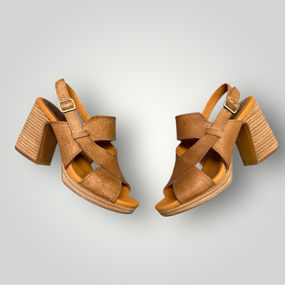 Kork-Ease Tan Suede Crisscross Block Heel Sandals
